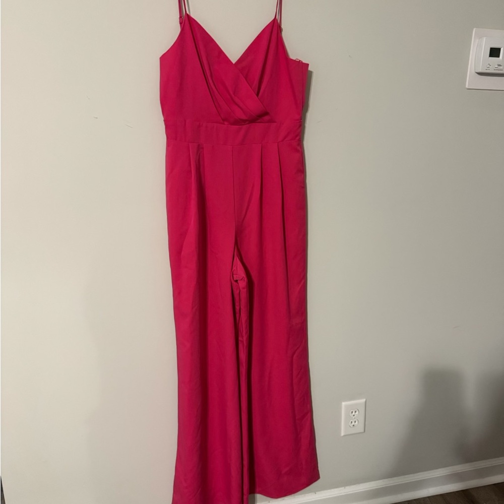 Sugarlips Hot Pink Spaghetti-Strap Wide-Leg Jumpsuit